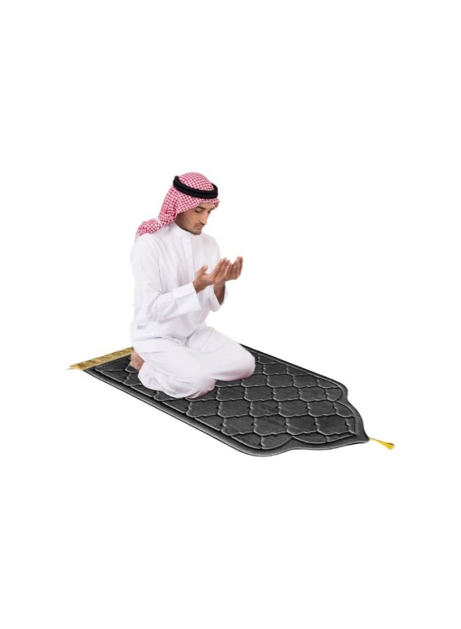 أكاليكس سجادة صلاة منقوشة، سطح مخملي مانع للانزلاق، سجادة صلاة إسلامية بتصميم جديد، سجادة صلاة مبطنة سميكة للرجال والنساء، هدية عيد رمضان، رمادي، 70 × 110 سم - Image 5